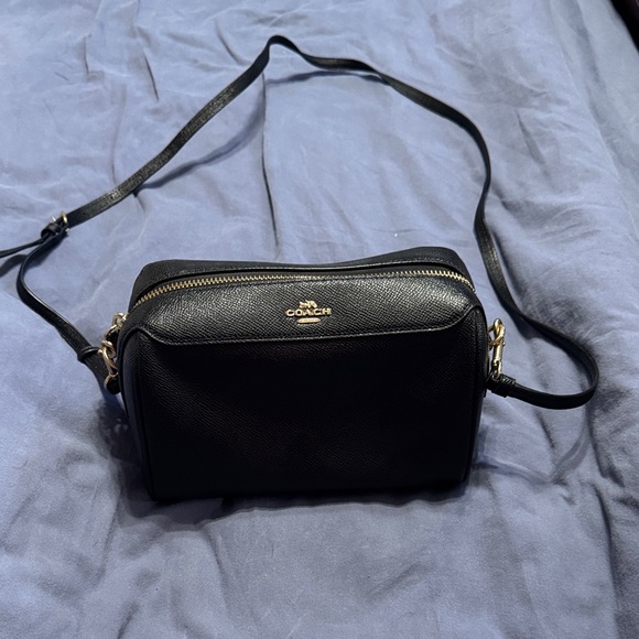 Coach Handbags - Coach Black Leather Crossbody Camera Bag with Gold Hardware